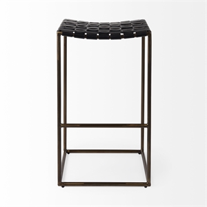 Pemberly Row 18Lx16Wx30H Black Woven Leather with Iron Frame Stool