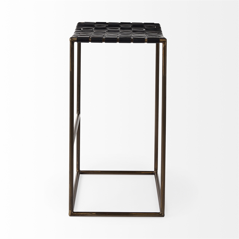 Pemberly Row 18Lx16Wx30H Black Woven Leather with Iron Frame Stool