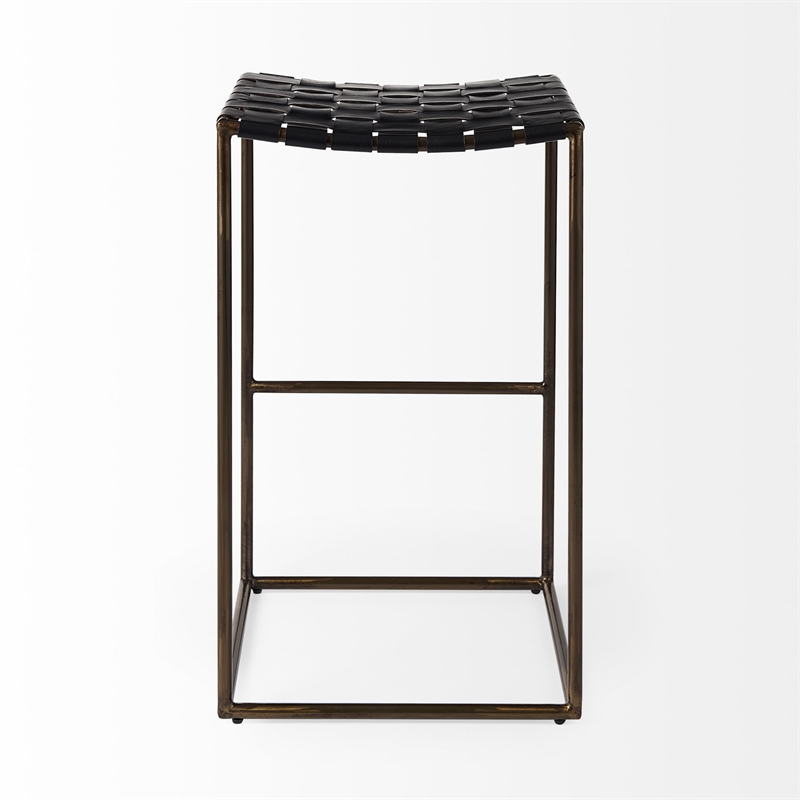 Pemberly Row 18Lx16Wx30H Black Woven Leather with Iron Frame Stool