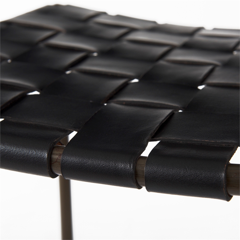 Pemberly Row 18Lx16Wx30H Black Woven Leather with Iron Frame Stool