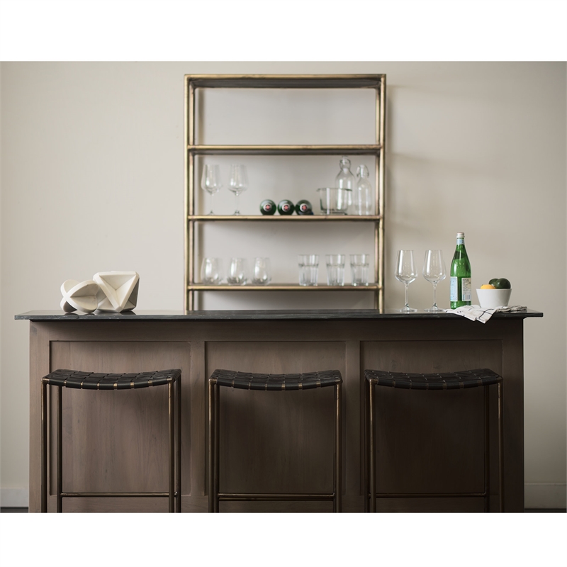 Pemberly Row 18Lx16Wx30H Black Woven Leather with Iron Frame Stool