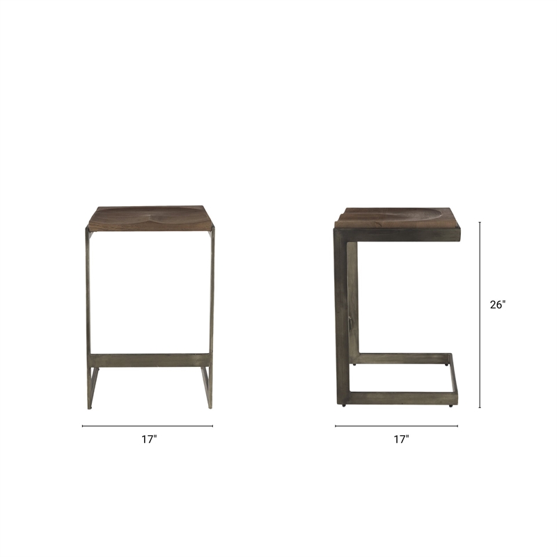 Pemberly Row 18Lx17Wx26H Medium Brown Wood with Antique Nickel Counter Stool