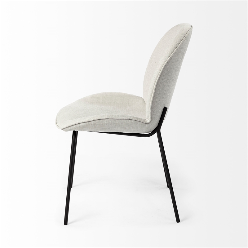 Pemberly Row White Fabric Seat Black Metal Frame Dining Chair (Set of 2)