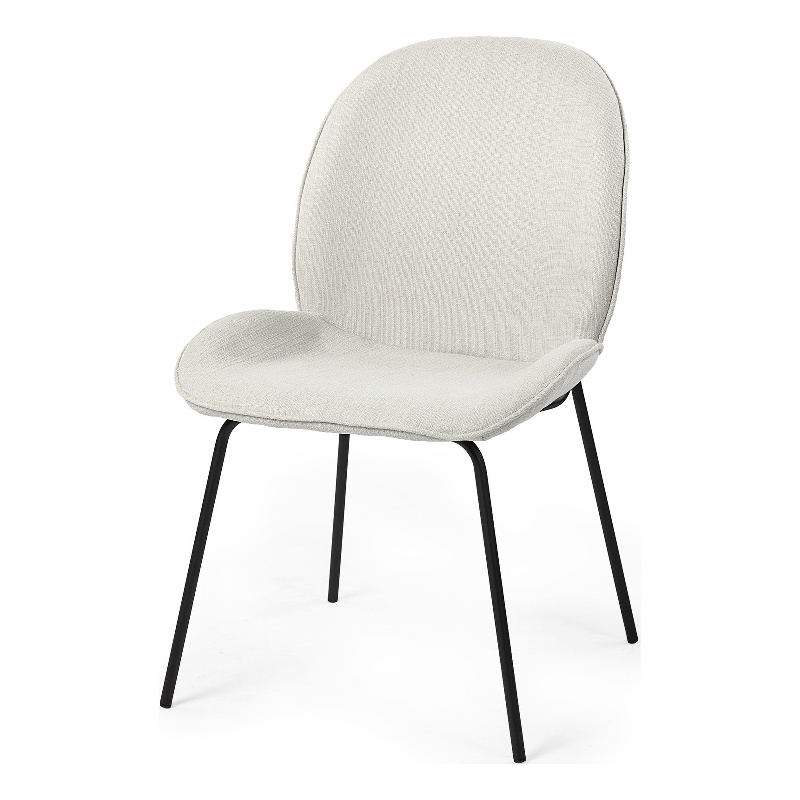 Pemberly Row White Fabric Seat Black Metal Frame Dining Chair (Set of 2)
