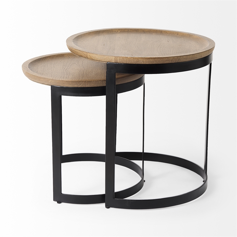 Pemberly Row 19.3Lx19.3Wx19H Brown Wood with Black Metal Nesting Side Tables