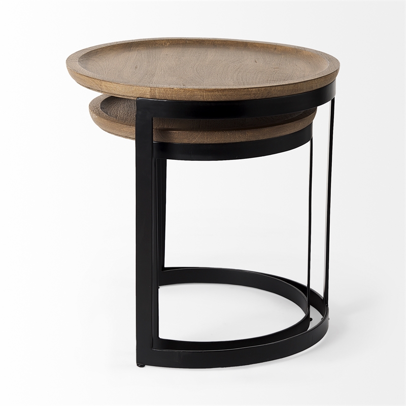 Pemberly Row 19.3Lx19.3Wx19H Brown Wood with Black Metal Nesting Side Tables