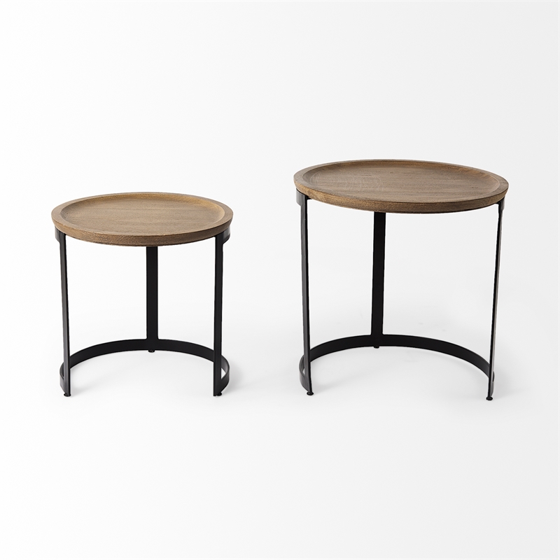 Pemberly Row 19.3Lx19.3Wx19H Brown Wood with Black Metal Nesting Side Tables
