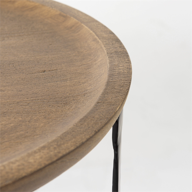 Pemberly Row 19.3Lx19.3Wx19H Brown Wood with Black Metal Nesting Side Tables
