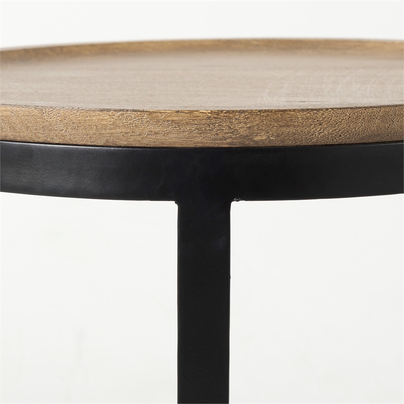 Pemberly Row 19.3Lx19.3Wx19H Brown Wood with Black Metal Nesting Side Tables