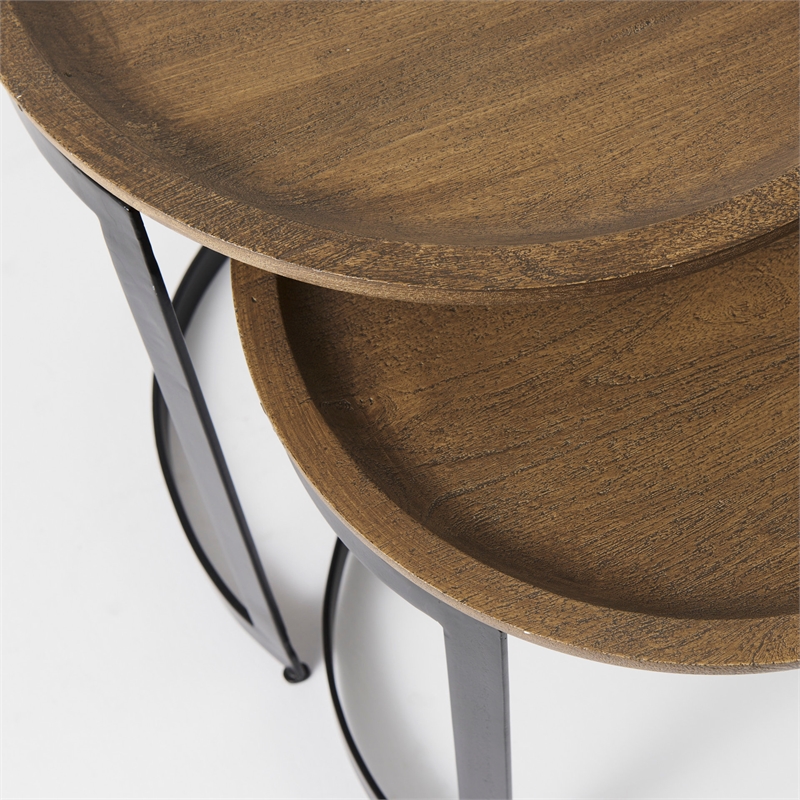 Pemberly Row 19.3Lx19.3Wx19H Brown Wood with Black Metal Nesting Side Tables