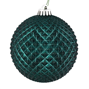 Pemberly Row 6&quot Plastic Durian Glitter Ball Ornaments in Sea Blue (Set of 4)