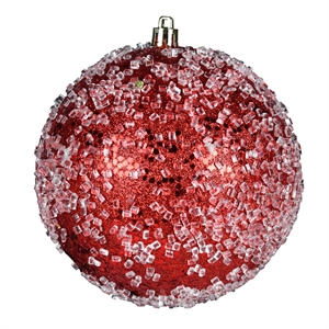 Pemberly Row 10&quot Contemporary Plastic Hail Ball Ornament in Glitter Red