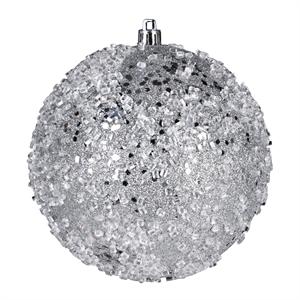 Pemberly Row 12&quot Contemporary Plastic Hail Ball Ornament in Glitter Silver