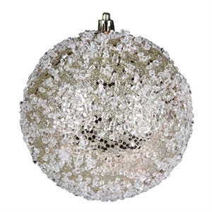 Pemberly Row 10&quot Plastic Hail Ball Ornament in Glitter Champagne Gold