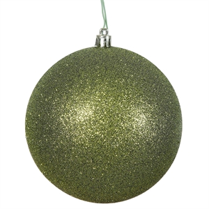 Pemberly Row 8&quot Contemporary Plastic Ball Ornament in Glitter Olive Green