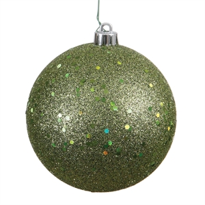 Pemberly Row 8&quot Contemporary Plastic Ball Ornament in Sequin Olive Green