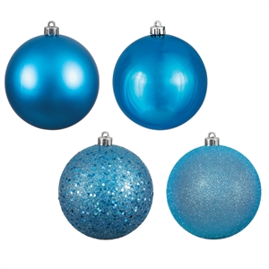 Pemberly Row 2.4&quot 4-Finish Ball Ornament Assortment in Turquoise (Set of 24)