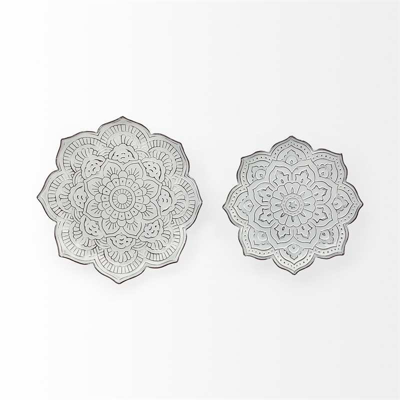 Pemberly Row Set of 2 Stamped White/ Gray Metal Lotus Flower Wall Decor
