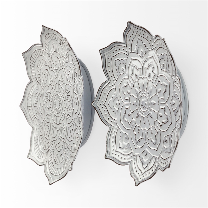 Pemberly Row Set of 2 Stamped White/ Gray Metal Lotus Flower Wall Decor