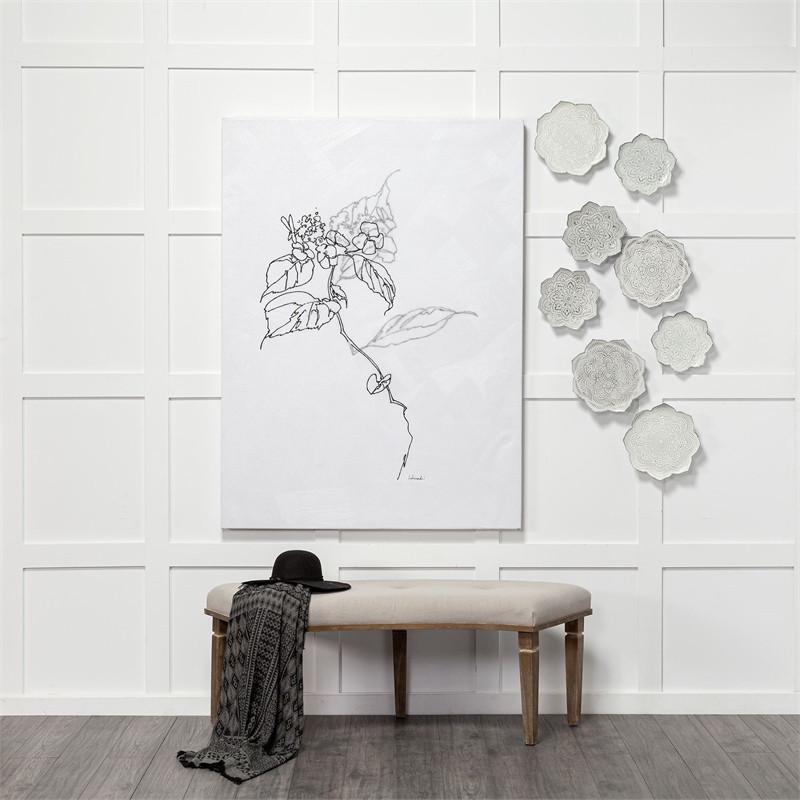Pemberly Row Set of 2 Stamped White/ Gray Metal Lotus Flower Wall Decor
