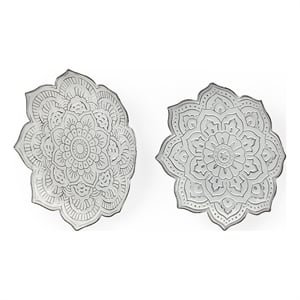 Pemberly Row Set of 2 Stamped White/ Gray Metal Lotus Flower Wall Decor