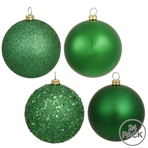 Pemberly Row 2.4&quot 4-Finish Ball Ornament Assortment in Green (Set of 24)
