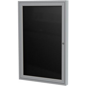 Pemberly Row 36&quotx30&quot 1-Door Silver Aluminum Frame Fabric Letterboard - Black