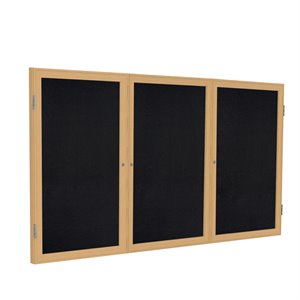 Pemberly Row Wood 48&quotx72&quot 3 Door Enclosed Rubber Bulletin Board in Black