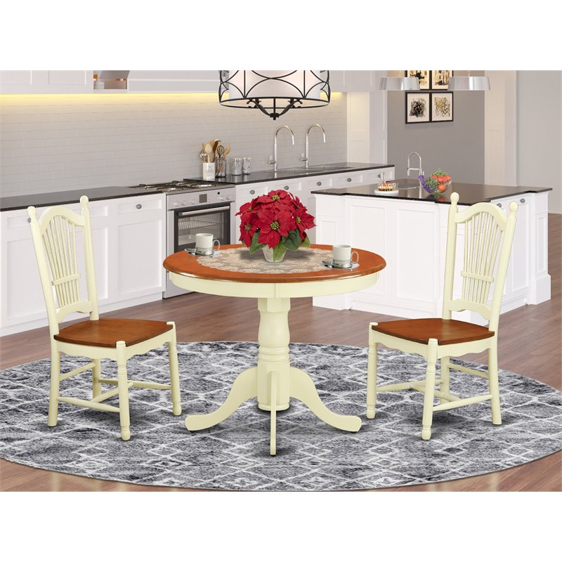 Pemberly Row Antique 3-piece Dining Set with Round Table in Cream/Cherry