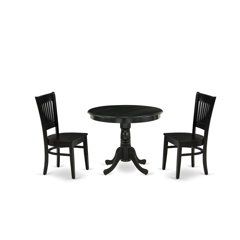 Pemberly Row Antique 3-piece Dining Set with Slatted Chair in Black