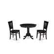 Pemberly Row Antique 3-piece Dining Set with Slatted Chair in Black
