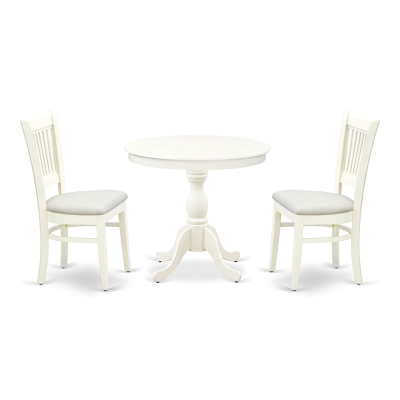 Pemberly Row Antique 3-piece Wood Dining Set with Linen Seat in White