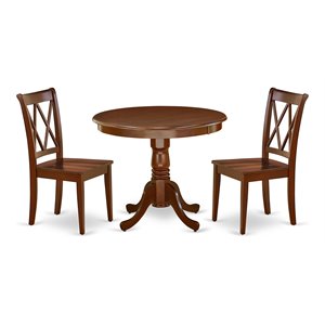 Pemberly Row Antique 3-piece Dining Set with X-back Chair in Mahogany