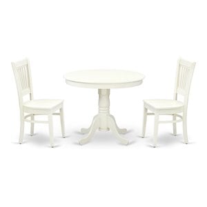 Pemberly Row Antique 3-piece Dining Set with Slatted Chair in Linen White