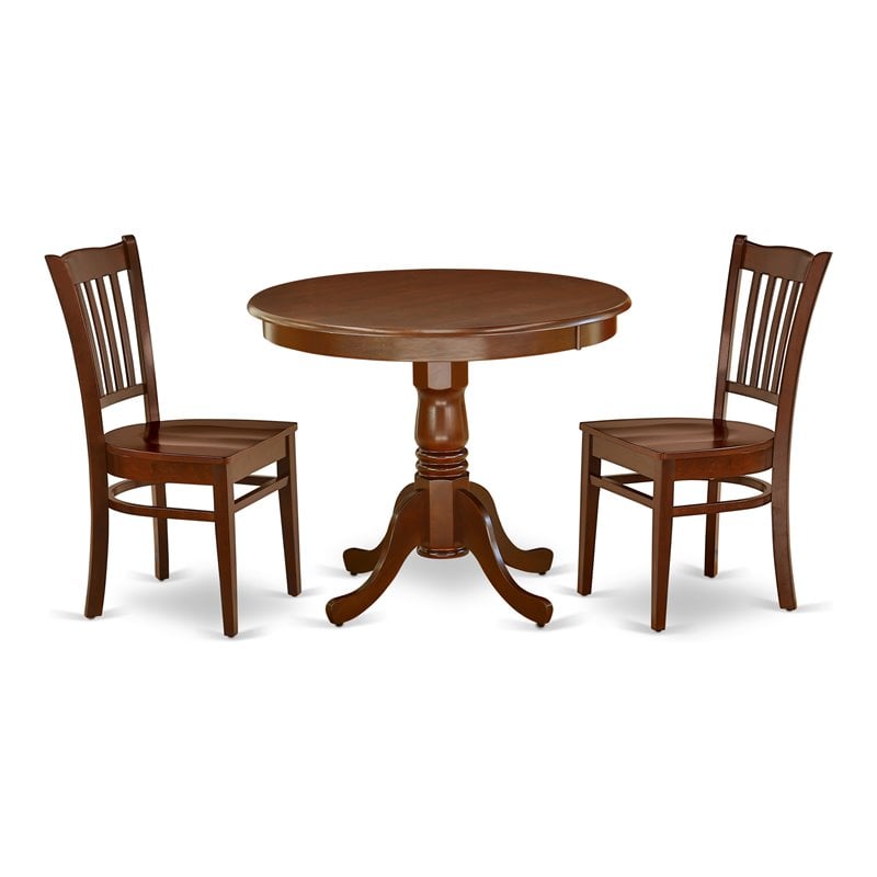Pemberly Row Antique 3-piece Dining Set with Rounded Table in Mahogany
