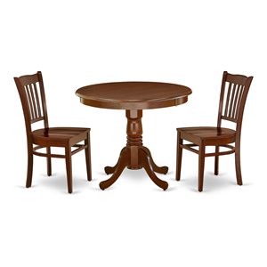 Pemberly Row Antique 3-piece Dining Set with Rounded Table in Mahogany