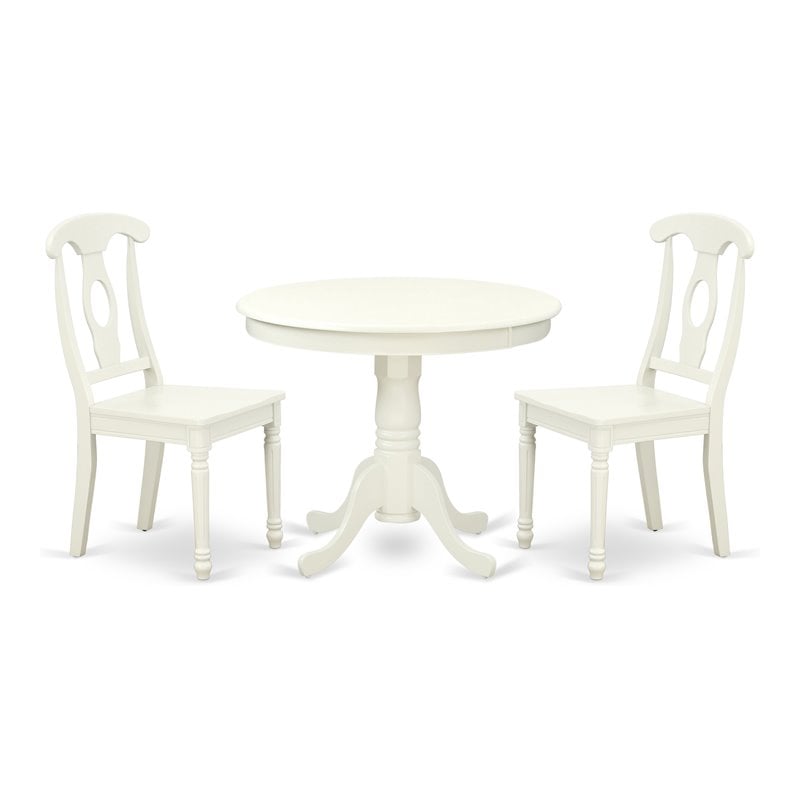 Pemberly Row Antique 3-piece Dining Set with Panel Back Chair in White