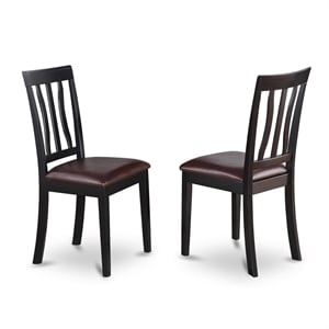 Pemberly Row Antique 39&quot Leather Dining Chairs in Cherry/Black (Set of 2)