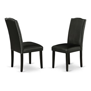 Pemberly Row Traditional 40&quot Leather Dining Chairs in Black (Set of 2)