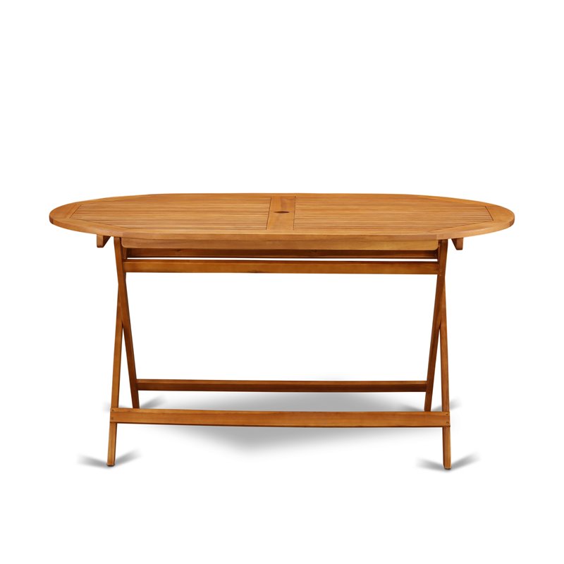 Pemberly Row Traditional Oval Wood Patio Dining Table in Natural Oil