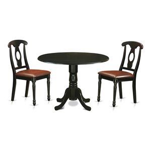 Pemberly Row Traditional Wood Dining Set with Leather Seat in Black