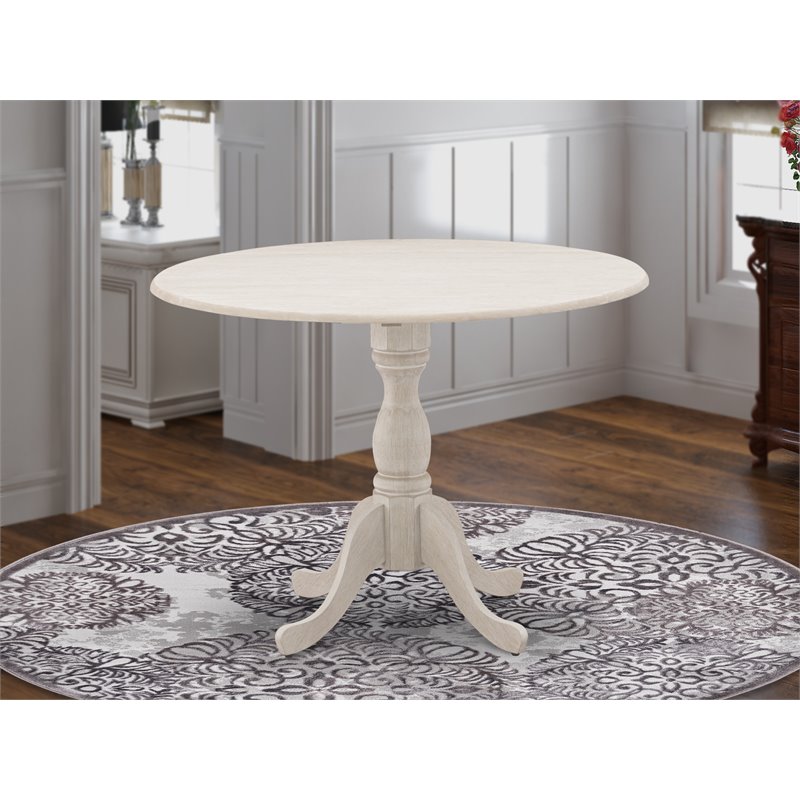Pemberly Row Traditional Wood Dining Table with Pedestal Legs in Cream