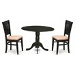 Pemberly Row 3-piece Wood Dining Set with Fabric Seat in Black