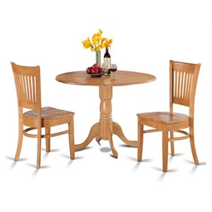 Pemberly Row Traditional 3-piece Wood Dining Table and Chair Set in Oak