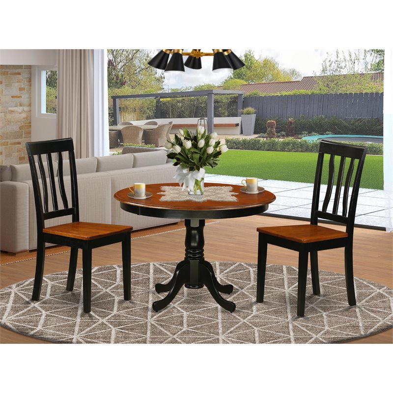 Pemberly Row 3-piece Dining Set with Round Table in Black/Cherry