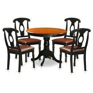 Pemberly Row Antique 5-piece Dining Set with Leather Chairs in Black/Cherry