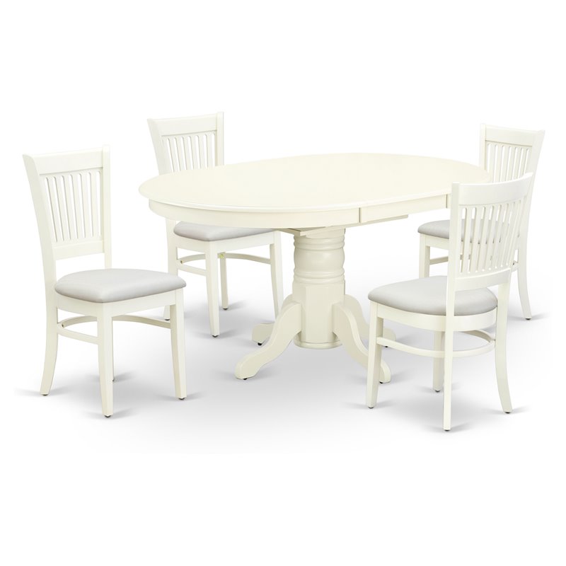 Pemberly Row Wood 5-piece Dining Set with Fabric Seat in Linen White