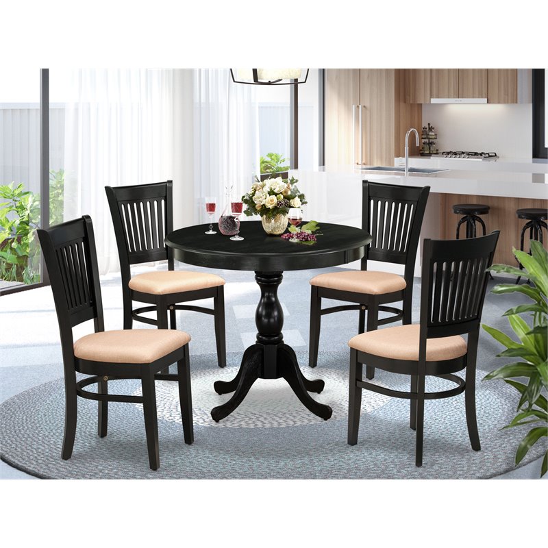 Pemberly Row Antique 5-piece Wood Dining Set with Slatted Back in Black