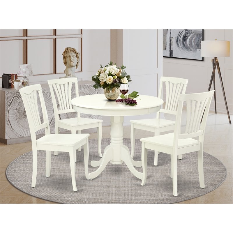 Pemberly Row Antique 5-piece Wood Dining Set with Slatted Chairs in White
