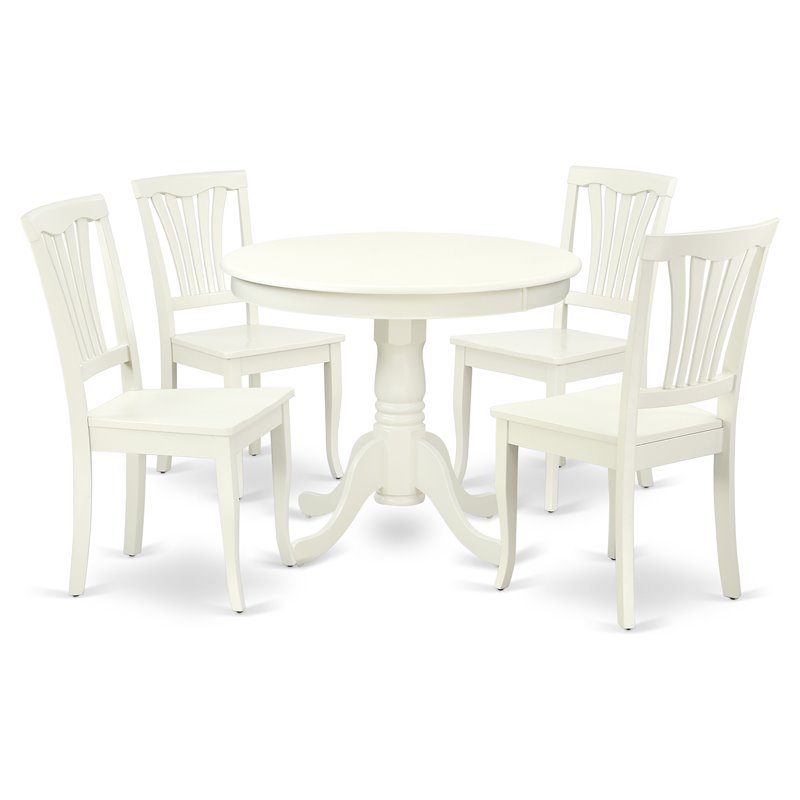 Pemberly Row Antique 5-piece Wood Dining Set with Slatted Chairs in White